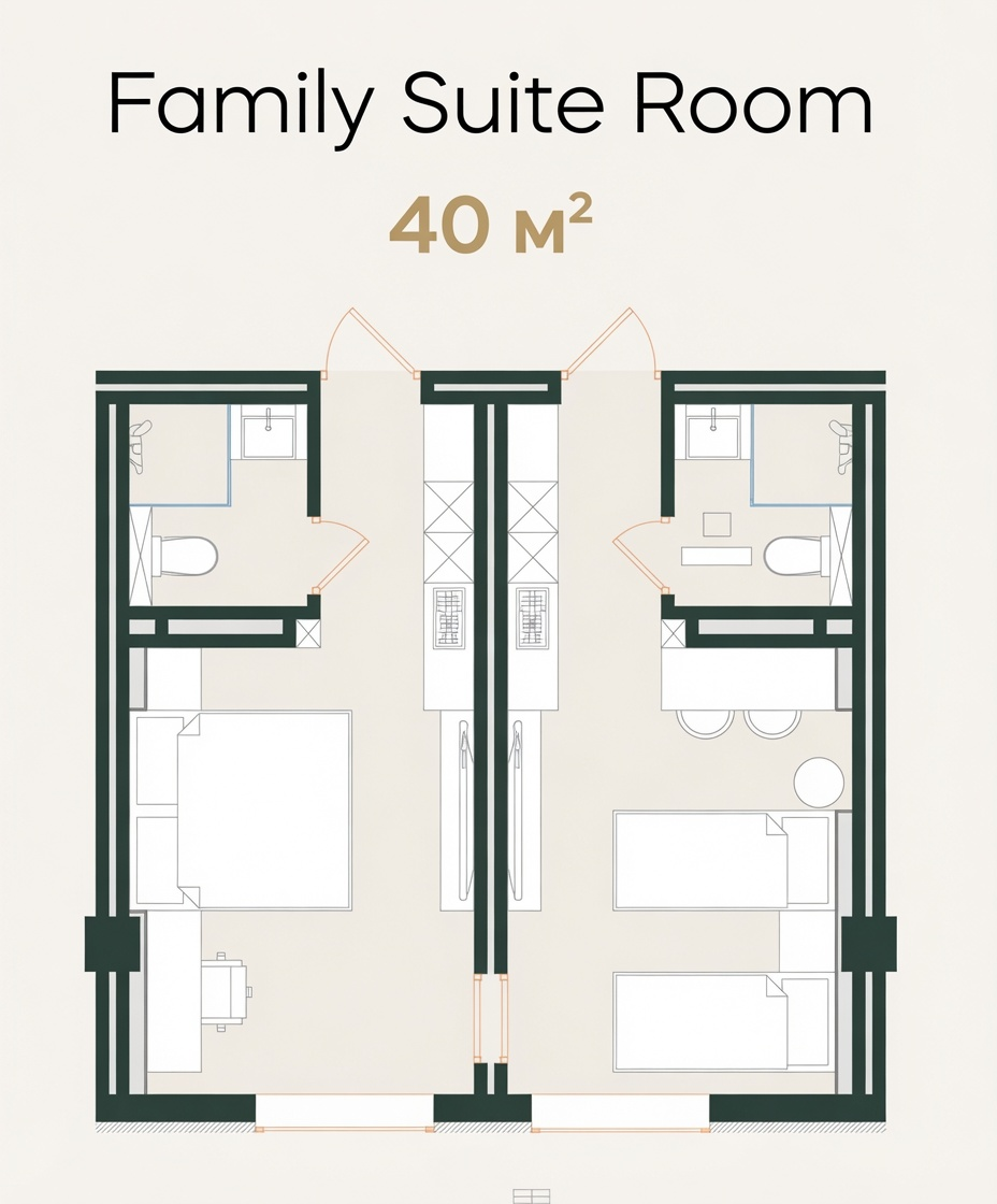 Family Suite Room 40 м² — Планировка номера